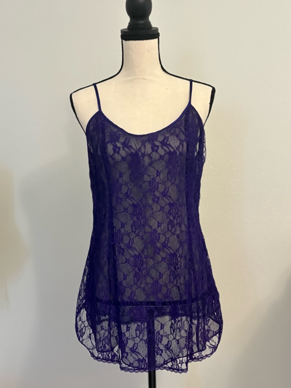 Sheer Lace Slip Dress in Deep Purple